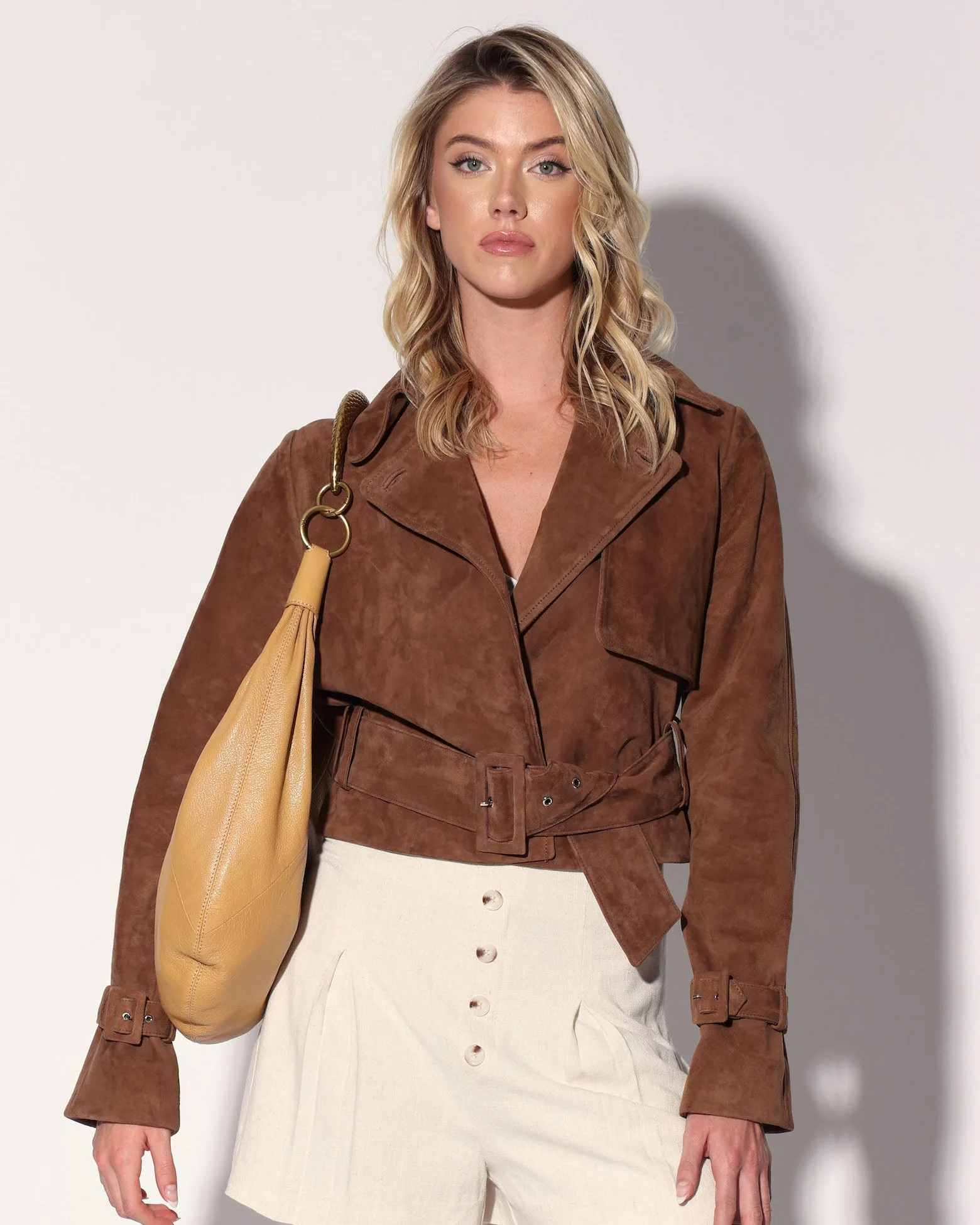 Rexa Short Trench, Chestnut Suede - Leather
