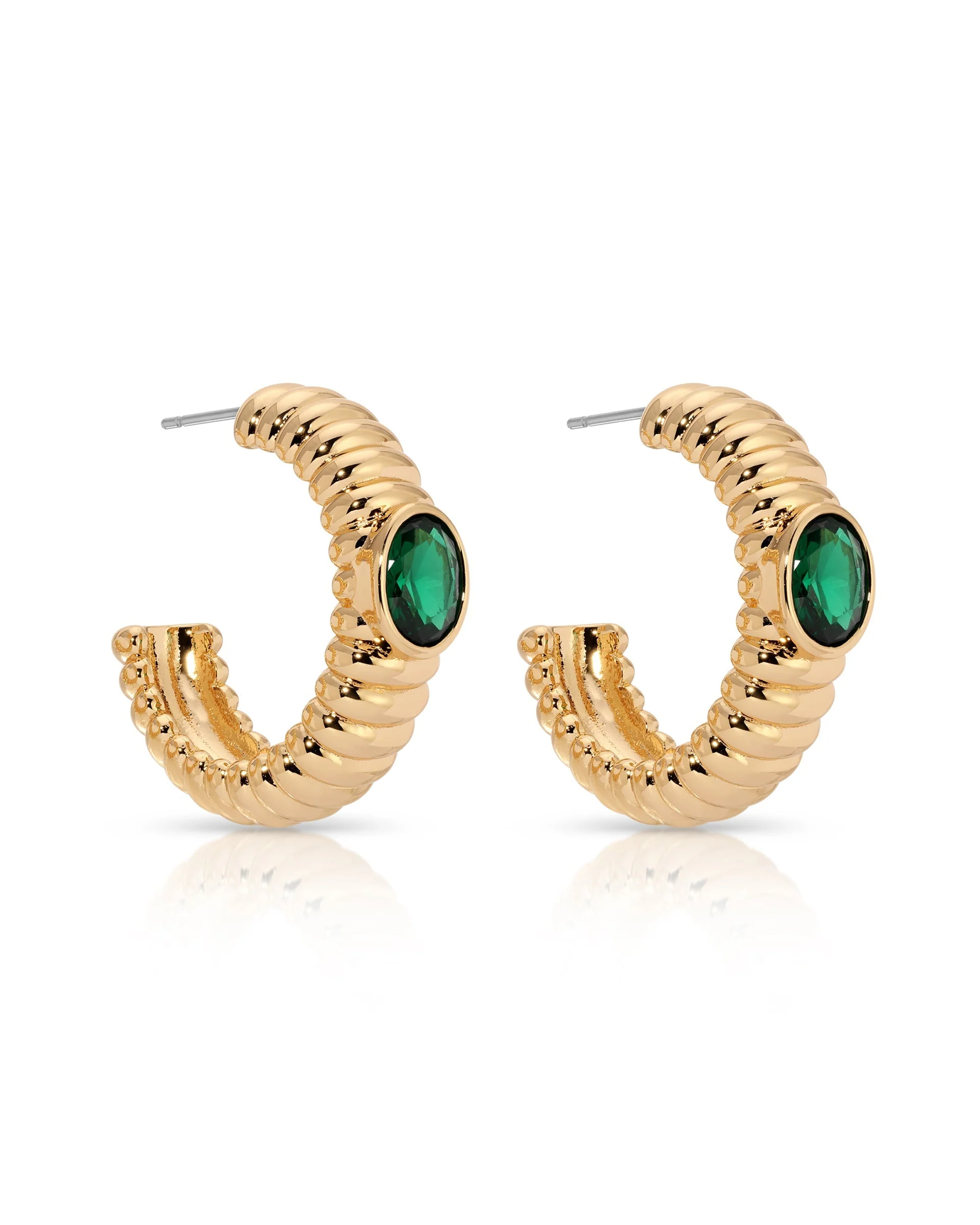 Ribbed Emerald Large Hoops - Image 5
