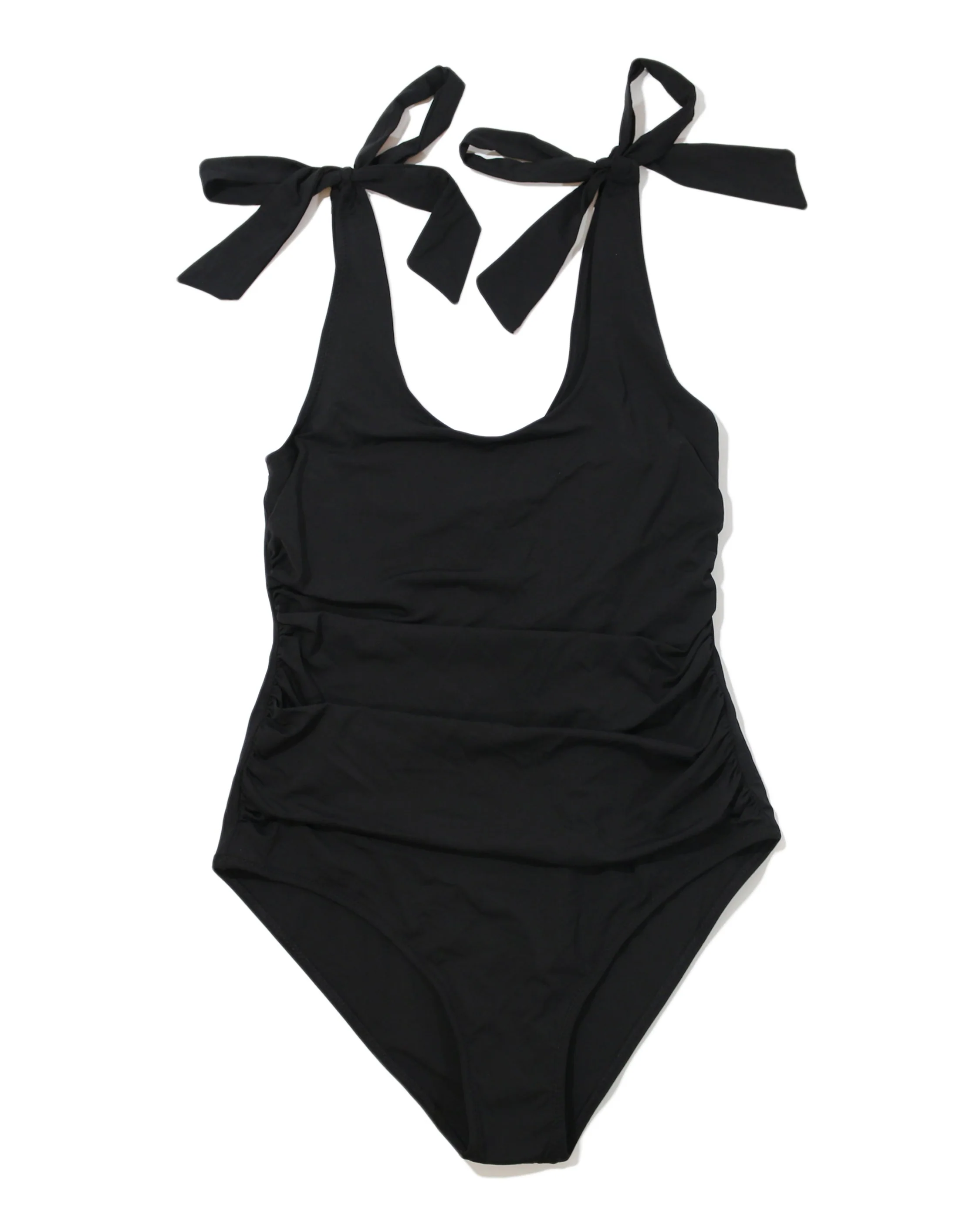 Ruched Bow One Piece Swimsuit Black - Image 2