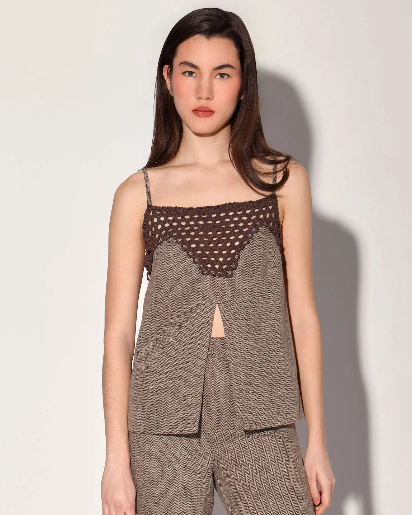 Sabine Top, Brown Herringbone