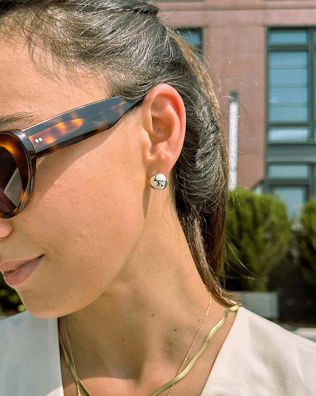Silver Sphere Hoop Earrings - Mini Abby Silver - Image 5