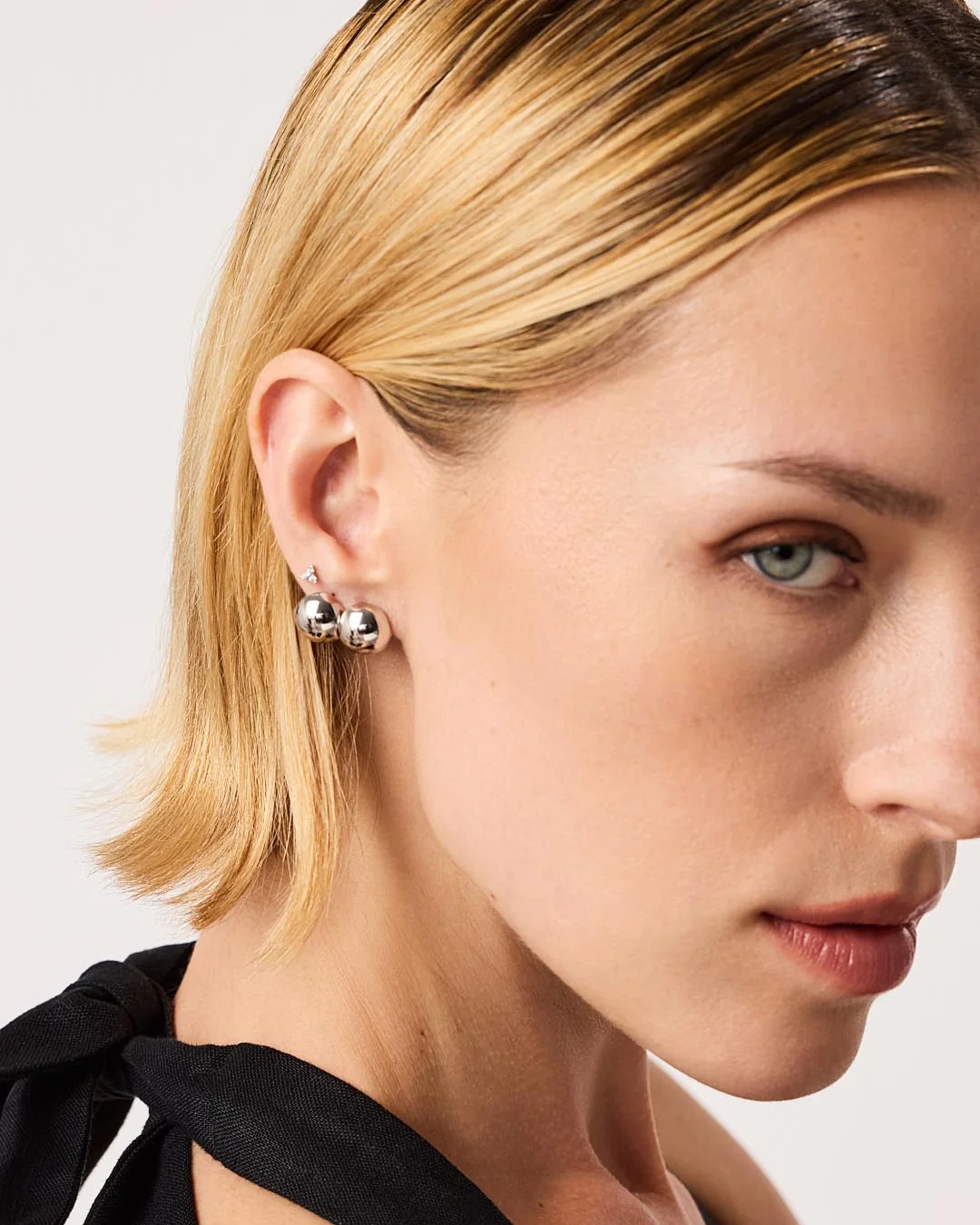 Silver Sphere Hoop Earrings - Mini Abby Silver - Image 6