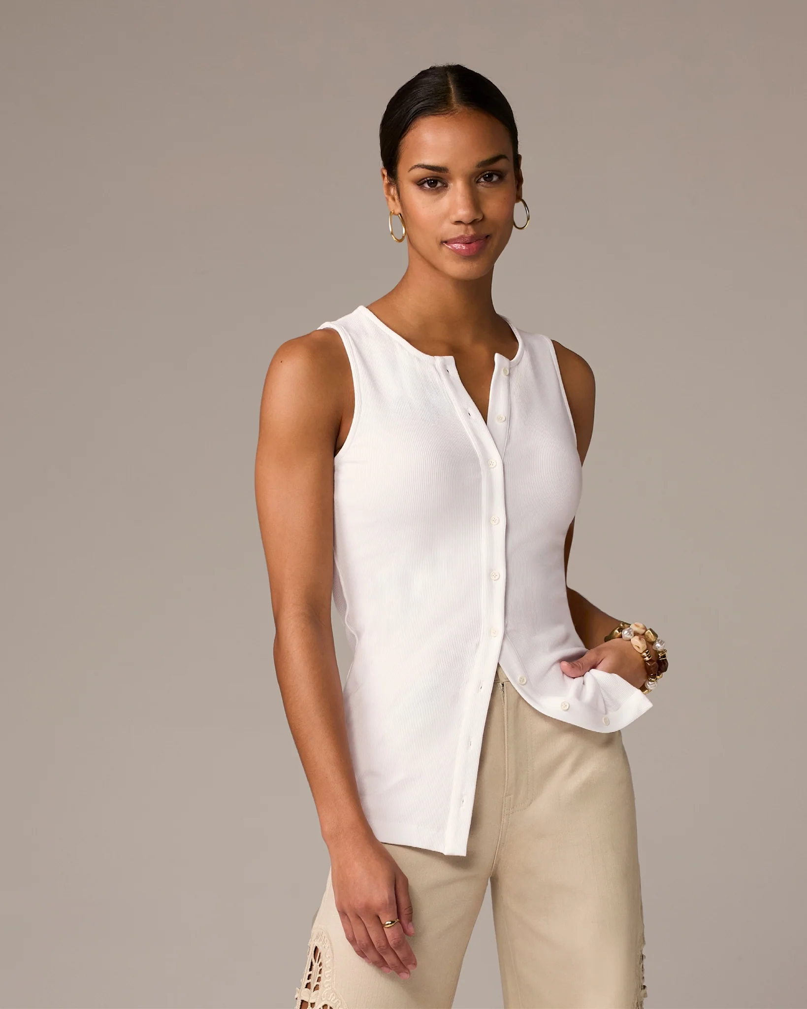 So Essential Button Down Knit Tank White