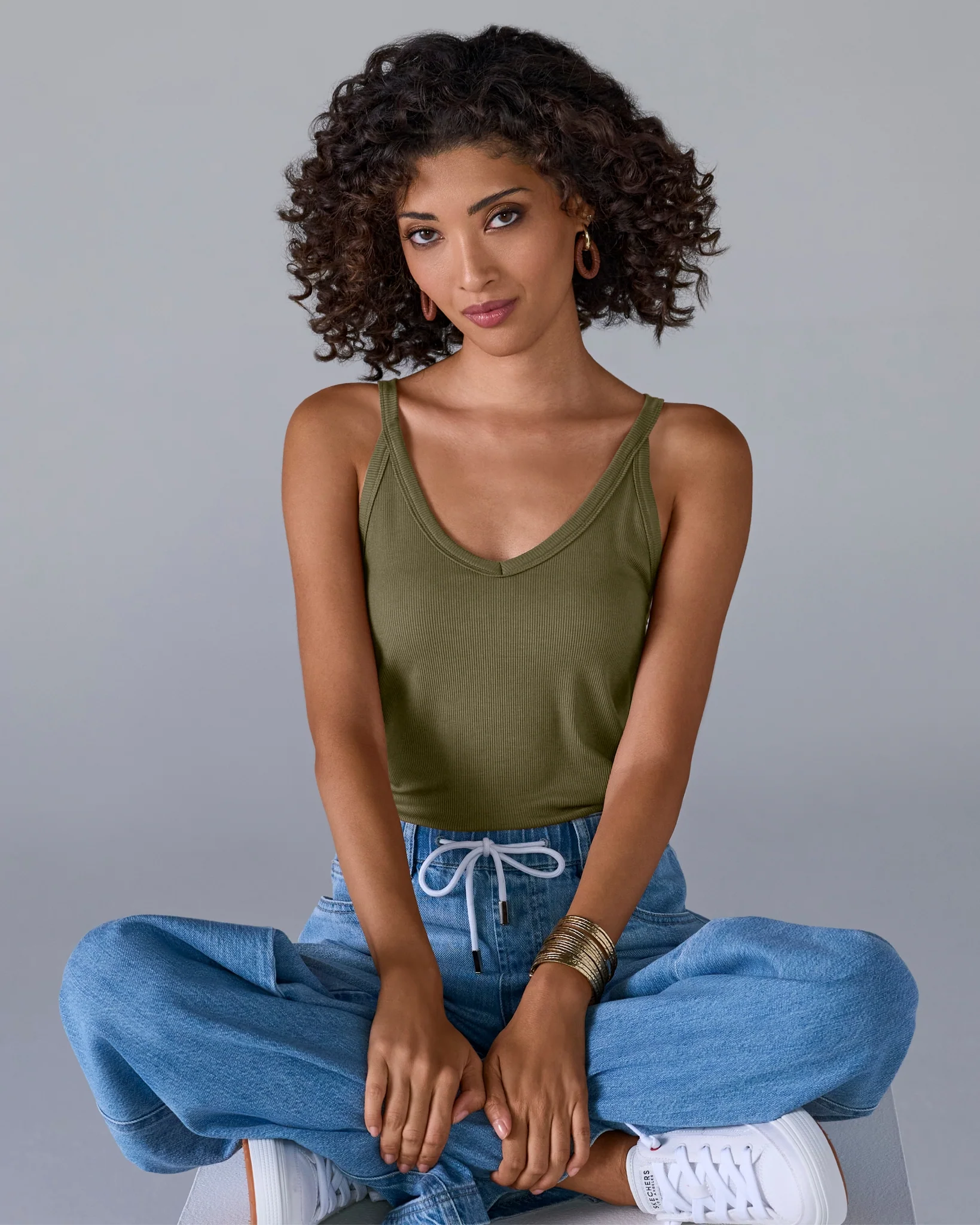 So Essential V-Neck Racer Back Knit Tank Capulet Olive