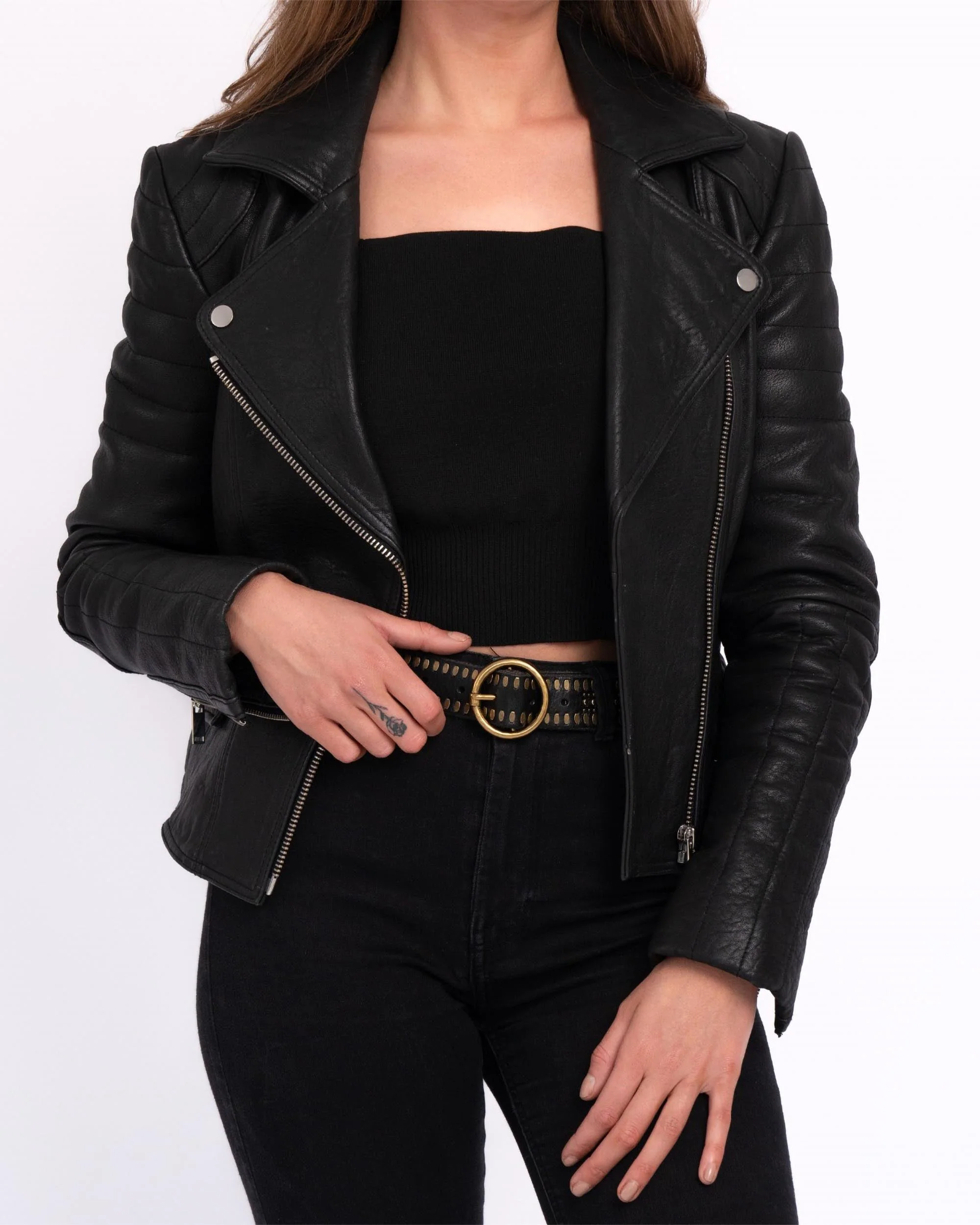 Soraya | Studded Leather Belt with Gold Round Buckle - Image 2
