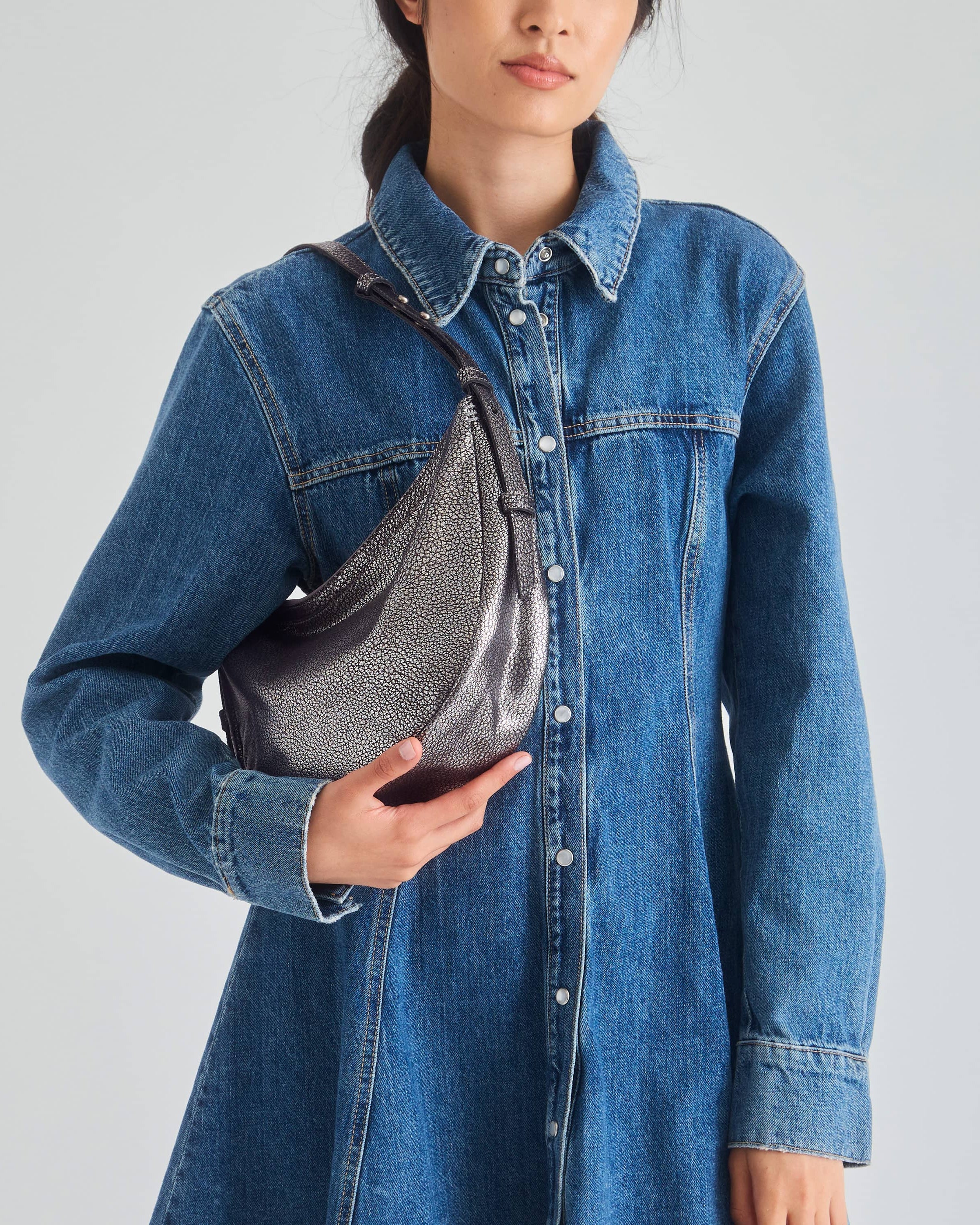 Tess Shoulder Bag - Leather - Dark Silver - Image 2