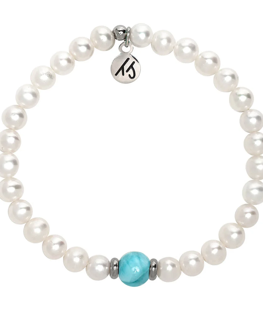 The Cape Bracelet- Pearl with Larimar Ball
