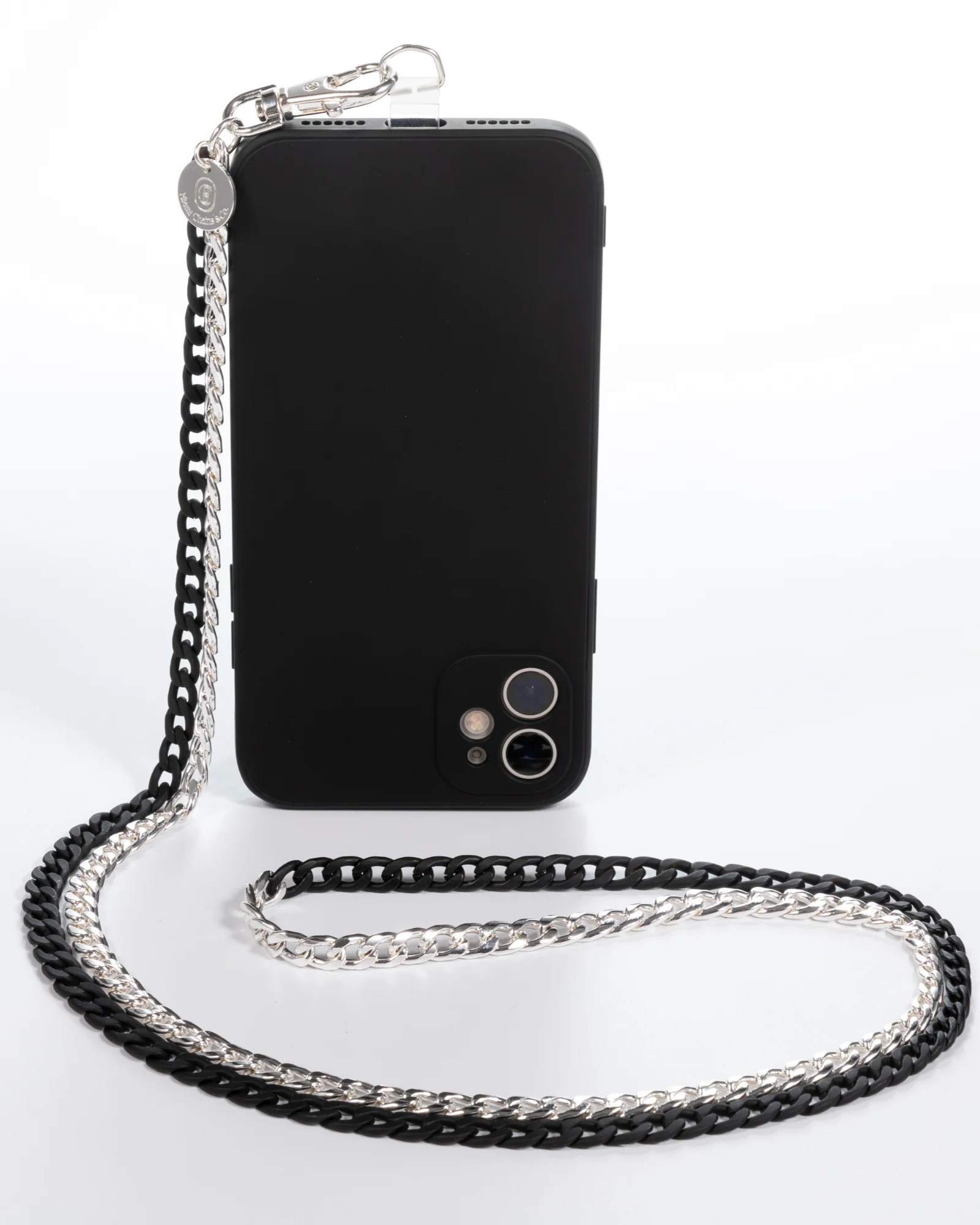 Two Tone Black N' Silver Crossbody Phone Chain